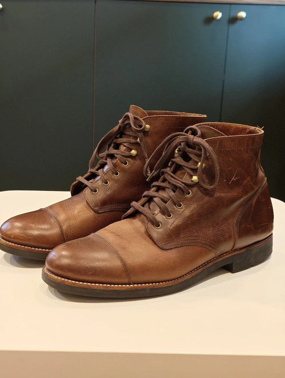 J. Crew Brown Leather Cap-Toe Lace-Up Boots
